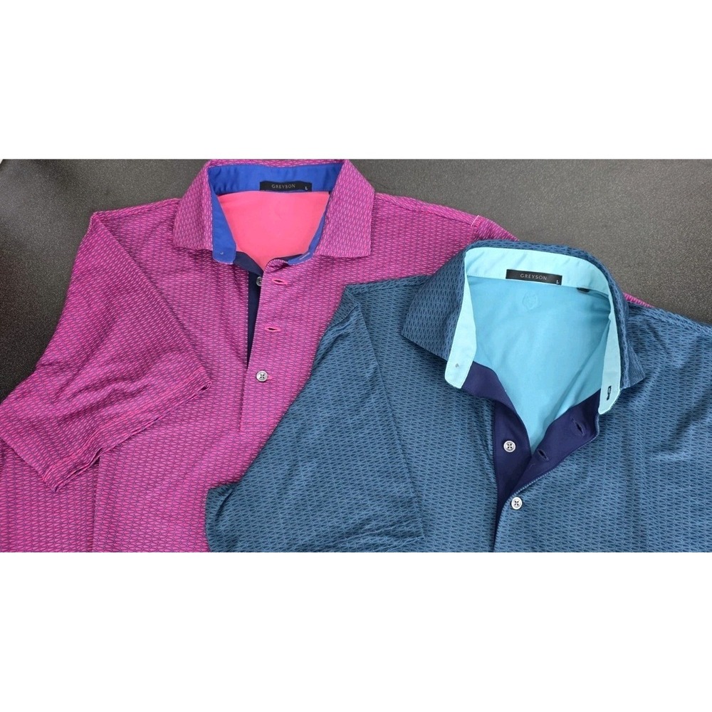 2 Greyson PhantomPerformance Printed Polo Spread CollarPink Blue Men L‎ Golf